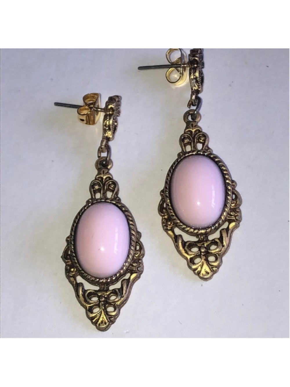 1928 Brand Vintage Aged Gold Tone and Pink Dangle Earrings